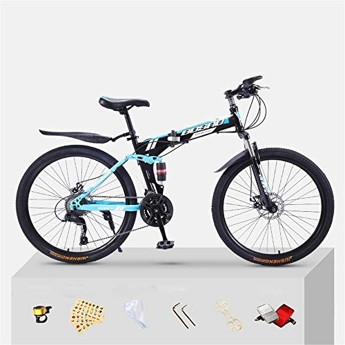 Folding Mountain Bike : JHKGY Mountain Bike Full Suspension Folding Bike Bike for Adults, Double Shock Absorption Off-Road Variable Speed Racing, Dual Disc Brake, High-Carbon Steel Frame MTB Bicycle, Black, 24 inch 30 speed
