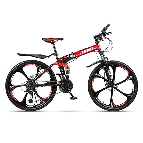 Folding Mountain Bike : JHKGY Outroad Mountain Bike for Adult Teens, Speed Double Disc Brake Adult Bicycle, Full Suspension MTB Bikes, Folding Bicycle for Men / Women, Red, 26 inch 24 speed