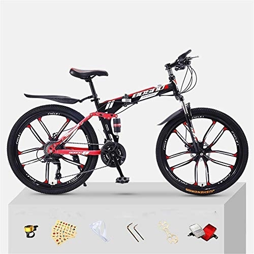 Folding Mountain Bike : JHKGY Speed Double Disc Brake Adult Bicycle, High Carbon Steel Frame Folding Damping Mountain Bike Adult Bicycle, Red, 26 inch 24 speed