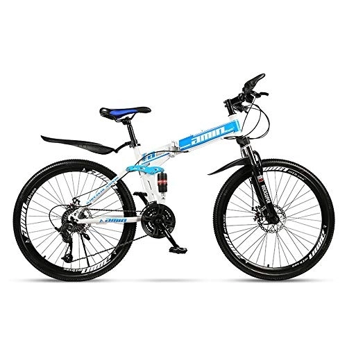Folding Mountain Bike : JHKGY Transmission Damping Snow Bike, Folding Double Disc Mountain Bike Wheel, Double Shock Absorption Off-Road Variable Speed Racing, Men And Women, blue, 26 inch 30 speed