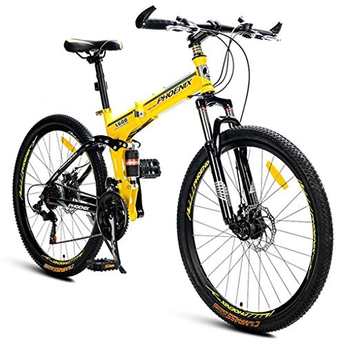 Folding Mountain Bike : JLFSDB Mountain Bike, 26" Foldable Women / Men Ravine Bike 21 Speeds MTB Carbon Steel Frame Disc Brake Dual Suspension (Color : Yellow)