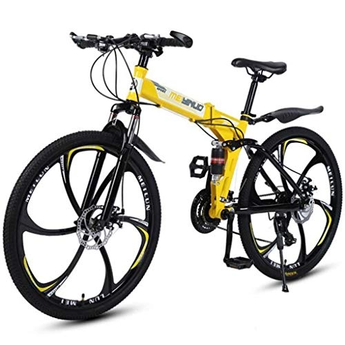 Folding Mountain Bike : JLFSDB Mountain Bike Foldable Mountain Bicycles 26'' Unisex Lightweight Carbon Steel Frame 21 / 24 / 27 Speed Disc Brake Full Suspension (Color : Yellow, Size : 21speed)