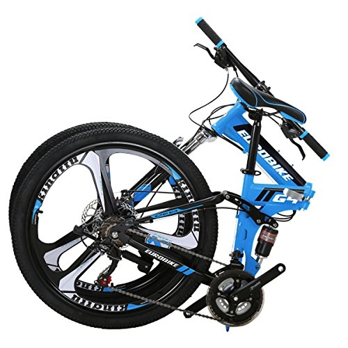 Folding Mountain Bike : JMC Mountain Bike G4 26 Inches 21 Speed Dual Suspension Adult Folding Bicycle 3-Spoke Wheels Blue