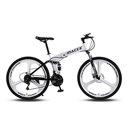 Folding Mountain Bike : jooe Mountain Bike Folding 24 Inch Wheels Adult Men And Women Racing Off-Road 21 24 27 Variable Speed Integrated Wheel Double Shock Absorber Student Bicycle, 24speed-White