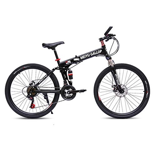 Folding Mountain Bike : JUD Folding Mountain Bike with 21 Speed & Dual Disc Brake, Judsiansl 24 Inch Full Suspension Mountain Trail Bicycle, High Carbon Steel Outroad MTB for Adult Unisex Cycling