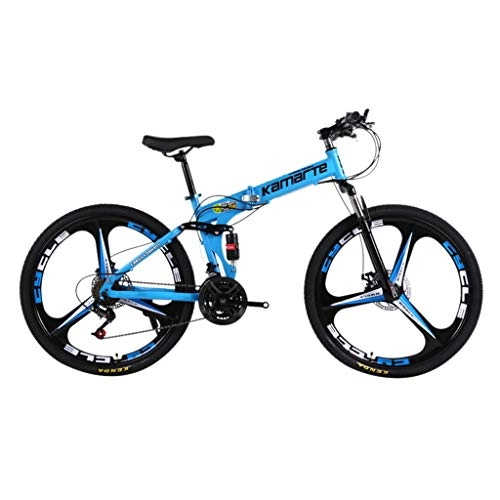 Folding Mountain Bike : JUD Folding Mountain Bike with 21 Speed & Dual Disc Brake, Judsiansl 26 Inch Full Suspension Mountain Trail Bicycle, High Carbon Steel Outroad MTB for Adult Unisex Cycling