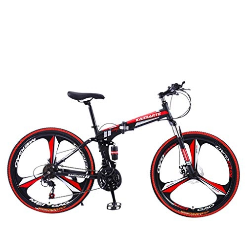 Folding Mountain Bike : JUD Folding Mountain Bike with 21 Speed & Dual Disc Brake, Judsiansl 26 Inch High Carbon Steel Mountain Bicycle, Full Suspension Outroad Trail MTB for Adult Men Women Unisex - 3 Blades