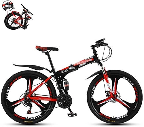 Folding Mountain Bike : JXINGY Folding Outroad Bicycles Thickened Carbon Steel Frame Full Suspension MTB Dual Disc Brakes Adult Student Mountain Bike