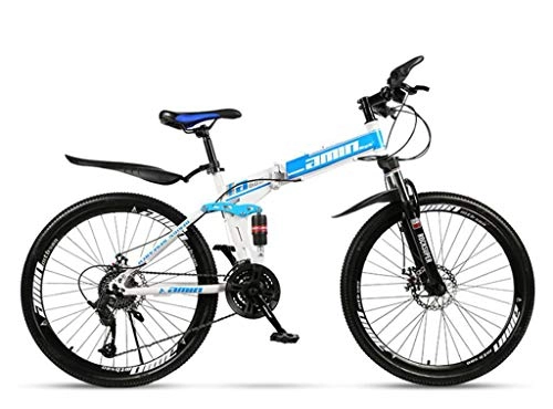 Folding Mountain Bike : JXXU Adults Folding Mountain Bike, 26 Inch Mountain Bike With 27 Speed Dual Disc Brakes Full Suspension Non-Slip, Outdoor Racing Cycling, High Carbon Steel Frame(Color:D)