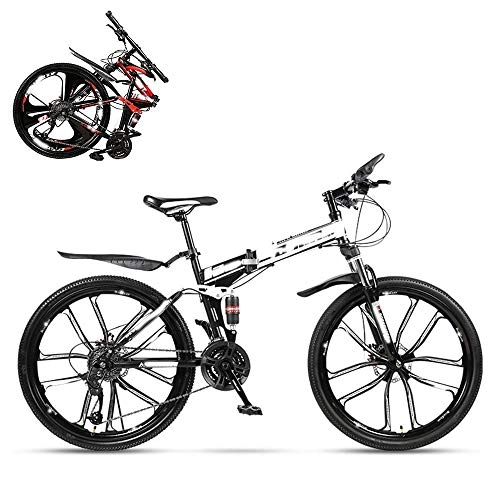 Folding Mountain Bike : JYTFZD WENHAO Folding adult bicycle, 24-inch hydraulic shock off-road racing, lockable U-shaped fork, double shock absorption, 21 / 24 / 27 / 30 speed (Color : Black)