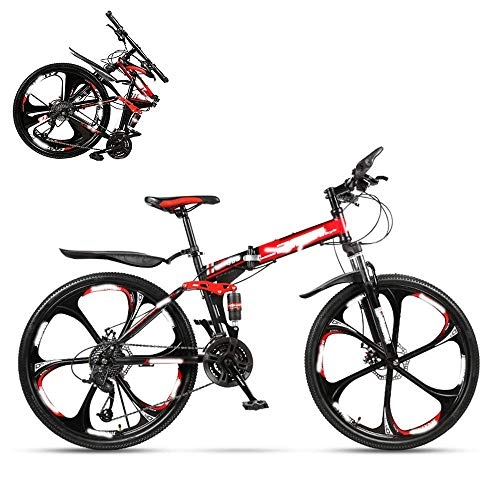 Folding Mountain Bike : JYTFZD WENHAO Folding Adult Bike, 24 Inch Dual Shock Absorption Off-road Racing, 21 / 24 / 27 / 30 Speed Optional, Lockable U-shaped Front Fork, 4 Colors, Including Gifts (Color : Red)