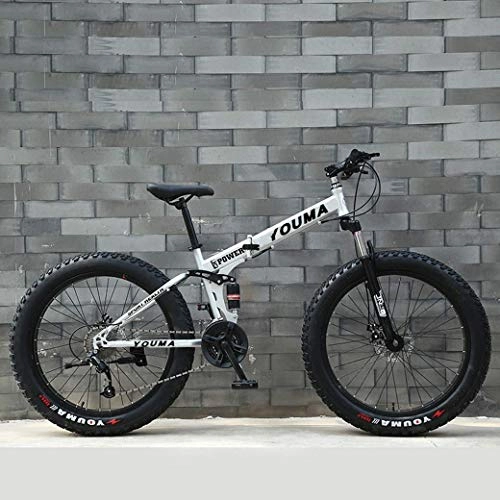 Folding Mountain Bike : JYTFZD WENHAO Mountain Bikes, 24Inch Fat Tire Hardtail Men's Snowmobile, Dual Suspension Frame and Suspension Fork All Terrain Mountain Bicycle Adult (Color : G)