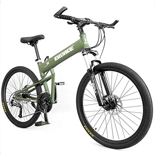 Folding Mountain Bike : kaige Adult Kids Mountain Bikes, Aluminum Full Suspension Frame Hardtail Mountain Bike, Folding Mountain Bicycle, Adjustable Seat WKY (Color : Green, Size : 29 Inch 30 Speed)