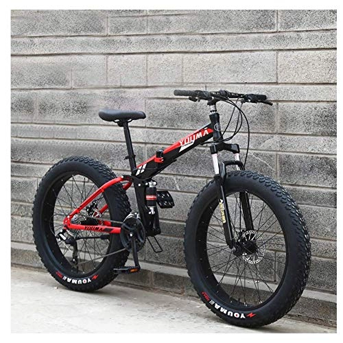 Folding Mountain Bike : KaiKai 20-Inch Mountain Bikes, Adult Dual Suspension Bicycle, 7-21-24-27-Speeds Derailleur, Men's High-carbon Steel Anti-Slip Bikes, Fat Tire All Terrain Mountain Bike, A Spokes, 21 speed