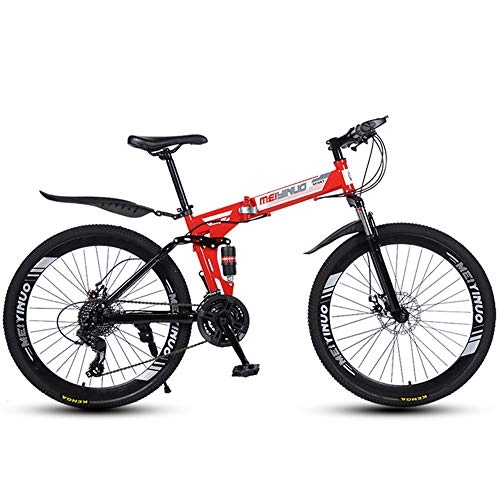 Folding Mountain Bike : KAMELUN Folding Mountain Bicycle Bike, 26 Inch Double Disc Brake Country Gearshift Bicycle, Adult MTB 21 Speed Dual Disc Brake with Adjustable Seat, Red, 24speed