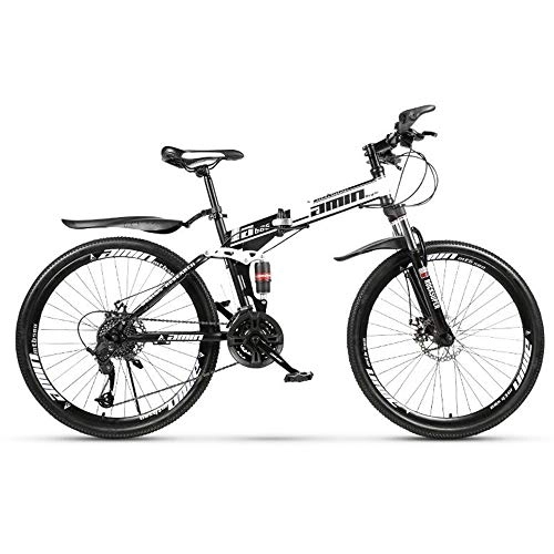 Folding Mountain Bike : KAMELUN Mountain Bike, Folding Bikes 26 '' Full Suspension, MTB Bike Carbon Steel Road Bike Bicyclette Mountain Bike 21 Speed, White, 21speed