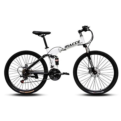 Folding Mountain Bike : KAMELUN Mountain Bike, Men's Folding Bicycle 26 Inch High-carbon Steel Hardtail Bike, Adult Can Quickly Fold The Bicycle Dual Disc Brake 27 Speed Full Suspension MTB, White, 24 inch