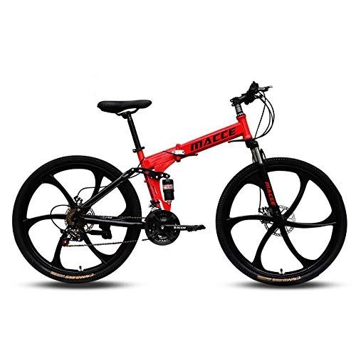 Folding Mountain Bike : KAMELUN Mountain Trail Bike, 26 inch Wheels, Adult Mountain Bike High Carbon Steel Folding Outroad Bicycles, 27-Speed Bicycle Full Suspension MTB Gears Dual Disc Brakes Mountain Bicycle, Red