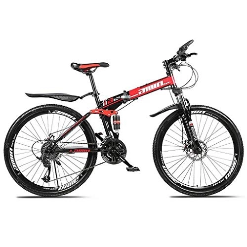 Folding Mountain Bike : Kays Mountain Bike, 26'' Inch Foldable Bicycles 21 / 24 / 27 Speeds Women / Men MTB Lightweight Carbon Steel Frame Front Suspension (Color : Red, Size : 24speed)