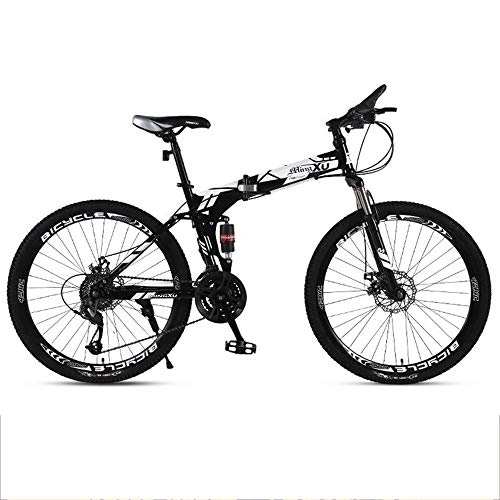 Folding Mountain Bike : Kays Mountain Bike, 26 Inch Foldable Hard-tail Mountain Bicycles, Carbon Steel Frame, Dual Suspension Dual Disc Brake (Color : Black, Size : 24-speed)