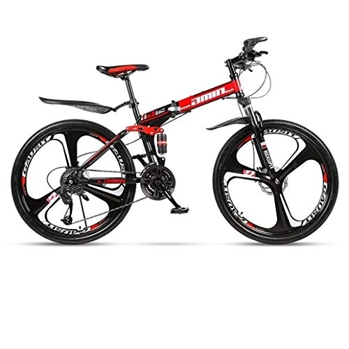 Folding Mountain Bike : Kays Mountain Bike, 26 Inch Folding Hard-tail Bicycles, Full Suspension And Dual Disc Brake, Carbon Steel Frame (Color : Red, Size : 24-speed)