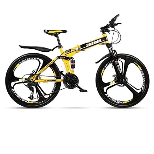 Folding Mountain Bike : Kays Mountain Bike, 26 Inch Folding Hard-tail Bicycles, Full Suspension And Dual Disc Brake, Carbon Steel Frame (Color : Yellow, Size : 21-speed)
