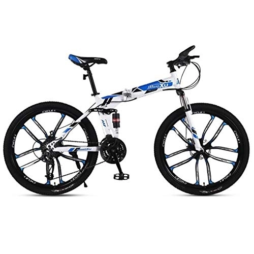 Folding Mountain Bike : Kays Mountain Bike, 26 Inch Folding Mountain Bicycles, Dual Suspension Dual Disc Brake, 21 / 24 / 27 Speeds (Color : Blue, Size : 21-speed)
