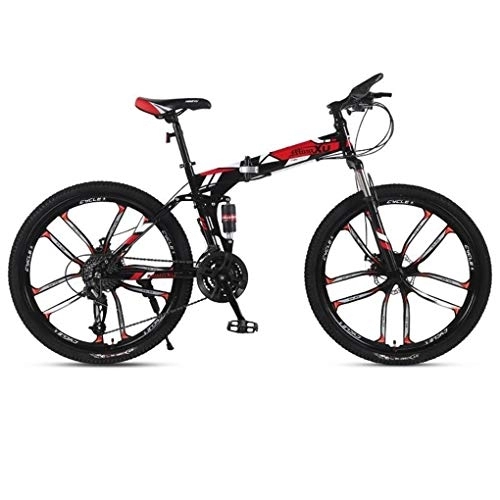 Folding Mountain Bike : Kays Mountain Bike, 26 Inch Folding Mountain Bicycles, Dual Suspension Dual Disc Brake, 21 / 24 / 27 Speeds (Color : Red, Size : 21-speed)