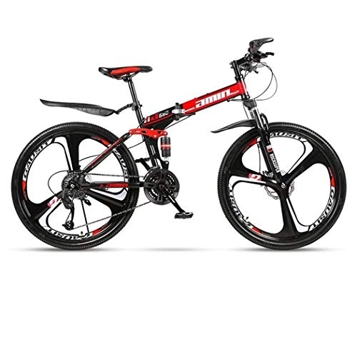 Folding Mountain Bike : Kays Mountain Bike, Carbon Steel Frame Foldable Hardtail Bicycles, Dual Suspension And Dual Disc Brake, 26 Inch Wheels (Color : Red, Size : 21-speed)