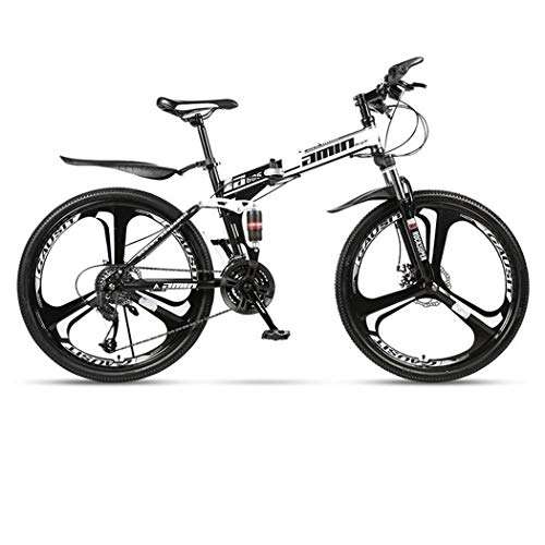 Folding Mountain Bike : Kays Mountain Bike, Carbon Steel Frame Foldable Hardtail Bicycles, Dual Suspension And Dual Disc Brake, 26 Inch Wheels (Color : White, Size : 21-speed)