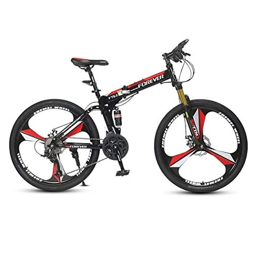 Folding Mountain Bike : Kays Mountain Bike, Carbon Steel Frame Folding Bicycles, Dual Suspension And Dual Disc Brake, 26 Inch Wheels (Color : Red, Size : 27-speed)