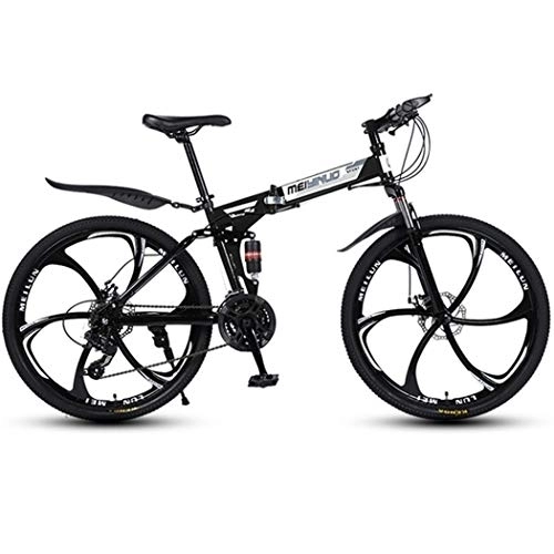 Folding Mountain Bike : Kays Mountain Bike, Foldable Bicycles, Carbon Steel Frame, Dual Suspension And Dual Disc Brake, MTB Bike, 26inch Wheels (Color : Black, Size : 24-speed)