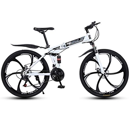 Folding Mountain Bike : Kays Mountain Bike, Foldable Bicycles, Carbon Steel Frame, Dual Suspension And Dual Disc Brake, MTB Bike, 26inch Wheels (Color : White, Size : 21-speed)