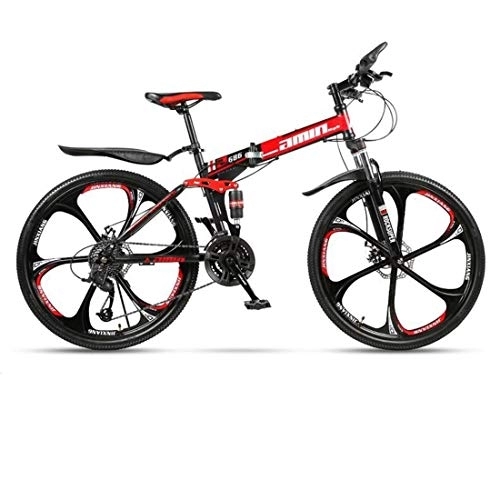 Folding Mountain Bike : Kays Mountain Bike, Foldable Hardtail Bicycles, Dual Disc Brake And Double Suspension, Carbon Steel Frame (Color : Red, Size : 21-speed)