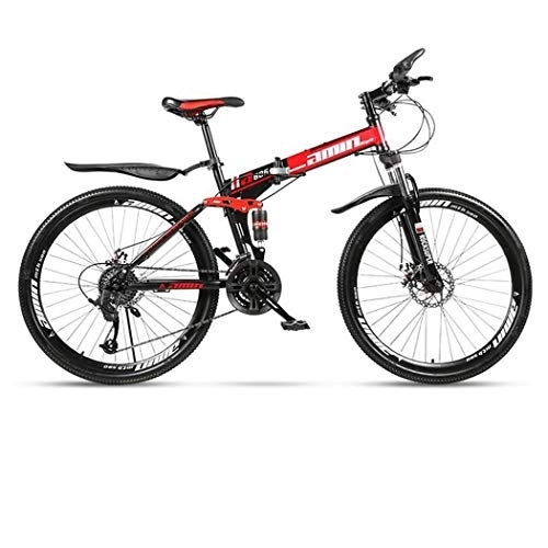Folding Mountain Bike : Kays Mountain Bike, Folding 26 Inch Hardtail Bicycles, Carbon Steel Frame, Dual Disc Brake And Full Suspension (Color : Red, Size : 21 Speed)