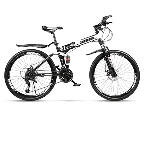 Folding Mountain Bike : Kays Mountain Bike, Folding 26 Inch Hardtail Bicycles, Carbon Steel Frame, Dual Disc Brake And Full Suspension (Color : White, Size : 24 Speed)