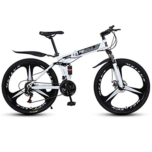 Folding Mountain Bike : Kays Mountain Bike, Hardtail Mountain Bicycles Foldable Carbon Steel Fram, Dual Suspension And Dual Disc Brake, 26inch Wheels (Color : White, Size : 21-speed)