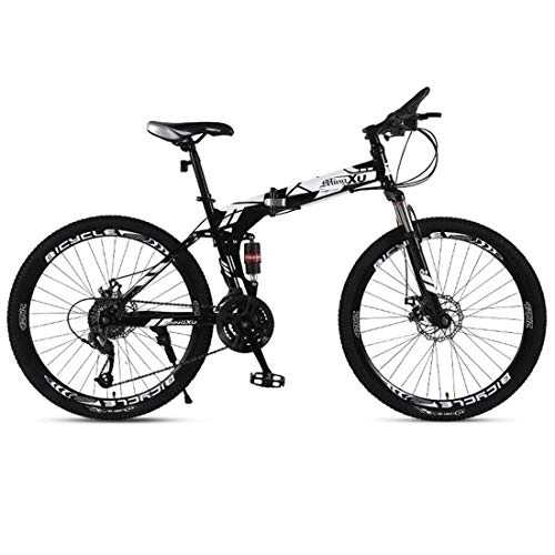 Folding Mountain Bike : Kays Mountain Bikes, 26 Inch Foldable Hardtail Mountain Bicycles, Carbon Steel Frame, Dual Disc Brake And Dual Suspension (Color : Black, Size : 24 Speed)