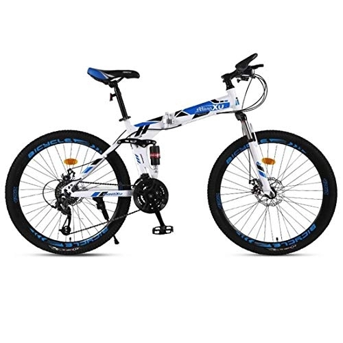 Folding Mountain Bike : Kays Mountain Bikes, 26 Inch Foldable Hardtail Mountain Bicycles, Carbon Steel Frame, Dual Disc Brake And Dual Suspension (Color : Blue, Size : 21 Speed)
