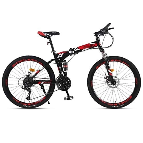 Folding Mountain Bike : Kays Mountain Bikes, 26 Inch Foldable Hardtail Mountain Bicycles, Carbon Steel Frame, Dual Disc Brake And Dual Suspension (Color : Red, Size : 21 Speed)