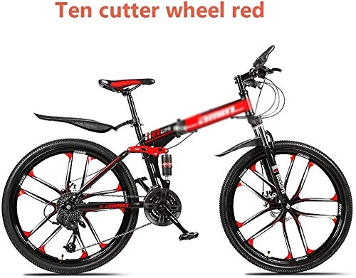Folding Mountain Bike : KEMANDUO 24 / 26 mountain biking, off-road racing dual shock-absorbing, 21 / 24 / 27 / 30 reddish black ten cutter wheel speed folding bicycle MTB, 27 speed, 26inches