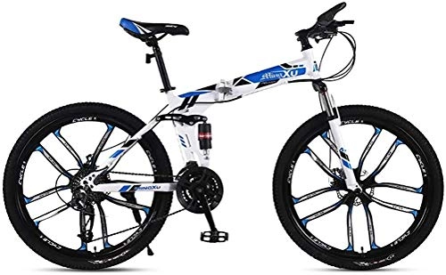 Folding Mountain Bike : KEMANDUO 26 inches MTB adult, white blue two damper MTB cutter wheel 10 high speed steel frame hanger 21 / 24 / 27 folding, 24 speed
