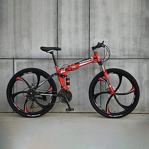 Folding Mountain Bike : KFMJF-Foldable MountainBike 24 / 26 Inches, MTB Bicycle with 6 Cutter Wheel, Red