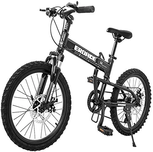 Folding Mountain Bike : Kids Folding Mountain Bike, 20 Inch 6 Speed Disc Brake Light Weight Folding Bikes, Aluminum Alloy Frame Foldable Bicycle, (Color : Black)
