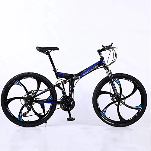 Folding Mountain Bike : KKLTDI High-carbon Steel Frame, Men's Dual Disc Brake Hardtail Mountain Bike, Mountain Bicycle With Adjustable Seat, 24 Inch Mountain Bikes Black And Blue 24", 27-speed