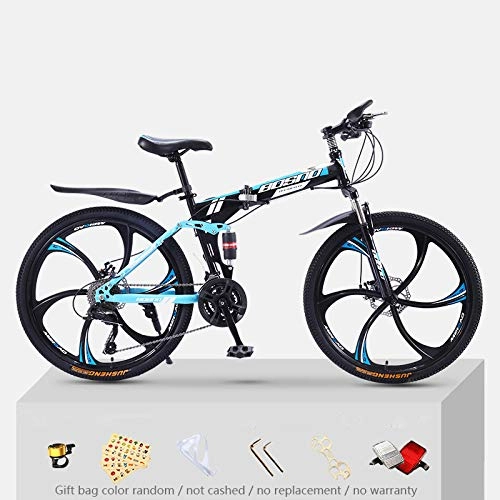 Folding Mountain Bike : KNFBOK mens bikes mountain bike Mountain bike adult 21 speed thick steel frame folding bicycle 26 inch double shock off-road boys and girls Black and red six-knife wheel