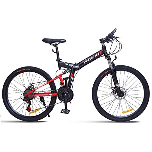 Folding Mountain Bike : KOSGK 26" Mountain Bike Unisex bicycles 24 Speeds Disc Brake with 17" Frame Black & Red, Red, 26