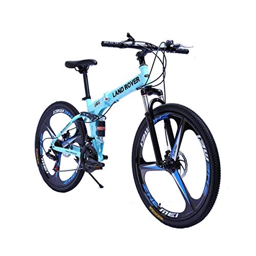 Folding Mountain Bike : KOSGK Men bicycles Foiding Mountain Bike Featuring Medium Steel Frame and 26-Inch Wheels with Mechanical Disc Brakes 27-Speed Drivetrain, in Multiple Colors, Blue, 21speed
