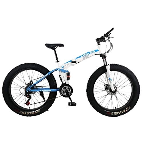 Folding Mountain Bike : KOSGK Steel Folding Mountain Bike 26" Bicycles Unisex Dual Suspension 4.0Inch Fat Tire Bicycle Can Cycling On Snow, Mountains, Roads, Beaches, Etc, Blue