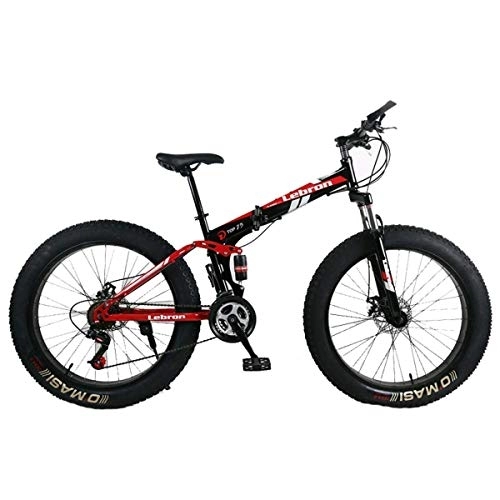 Folding Mountain Bike : KOSGK Steel Folding Mountain Bike 26" Bicycles Unisex Dual Suspension 4.0Inch Fat Tire Bicycle Can Cycling On Snow, Mountains, Roads, Beaches, Etc, Red